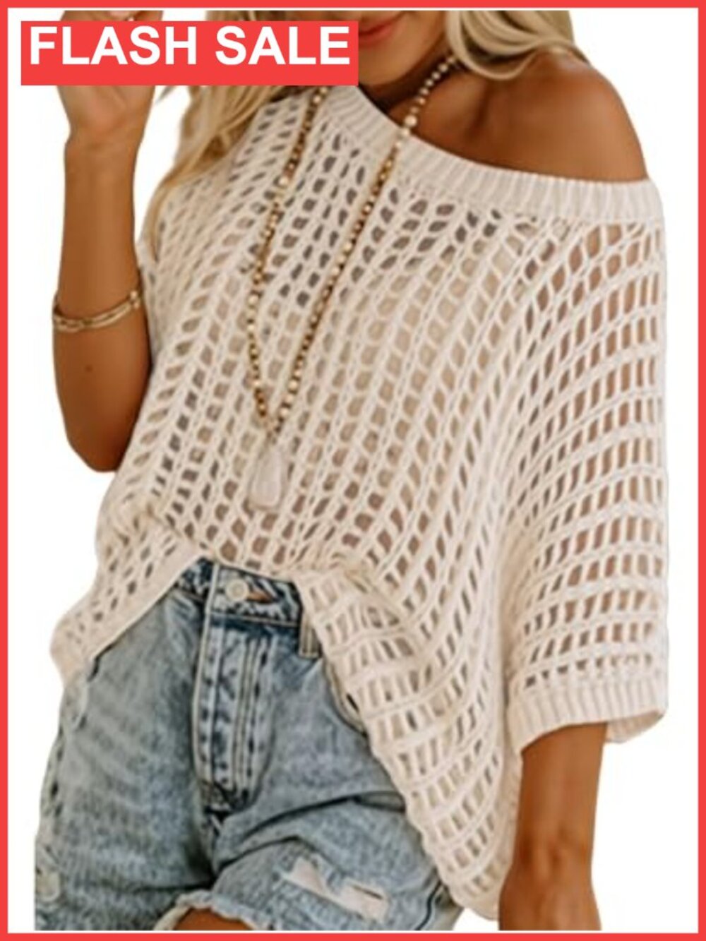 Crochet Off Shoulder Beach Coverup Swimsuit Oversized Hollow Out Summer Top